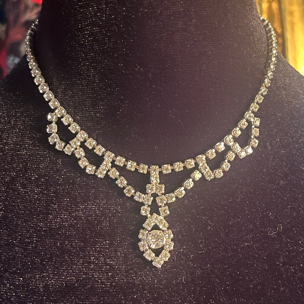 Vintage Rhinestone Choker Drop Necklace